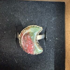 .925 sterling silver bloodstone crescent moon ring size 8